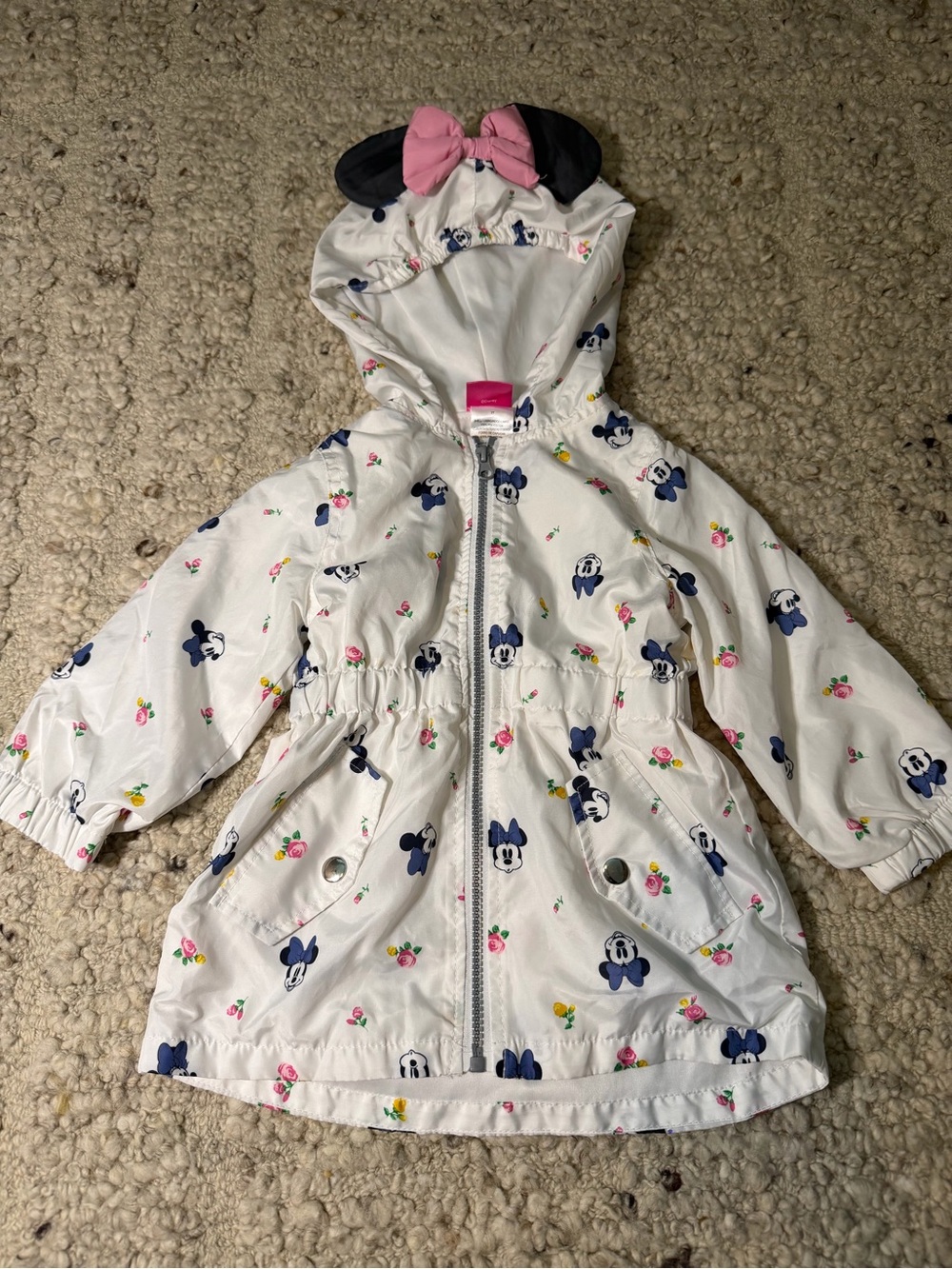 Minnie Mouse White Hooded Raincoat with Pink Bow Mouse Ears - Kids Jacket